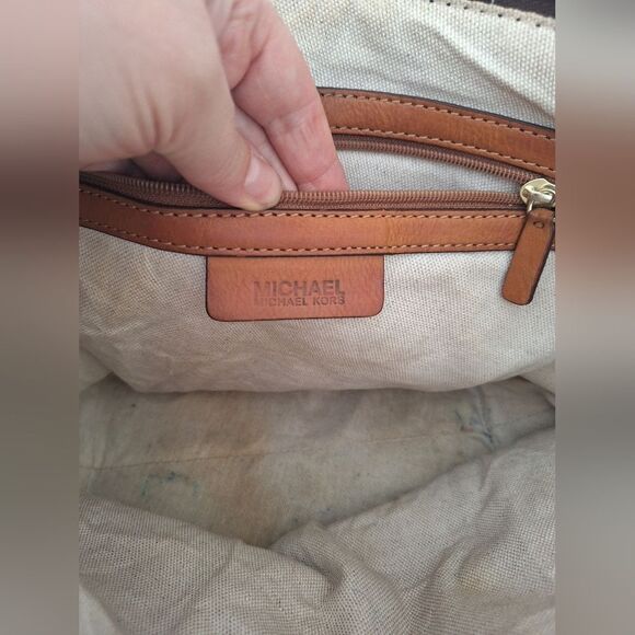 Michael Kors brown leather logo tote bag. - Picture 7 of 10